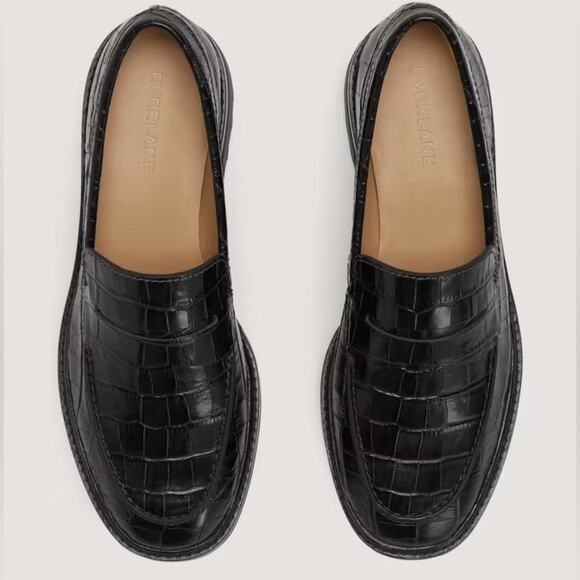 EVERLANE The Lug Loater Black Crocodile Leather Slip On Moc Toe Size 9.5 NEW - Picture 5 of 9